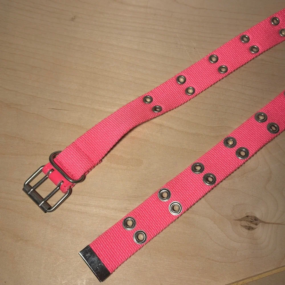 Pink Canvas Grommet Belt Women Sz L Double Hole Y2K Accessory Emo Punk Neon